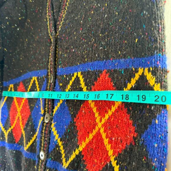 Vintage Cardigan Plaid Prep Argyle Thick Wool blend Button Small 80s - Picture 15 of 16